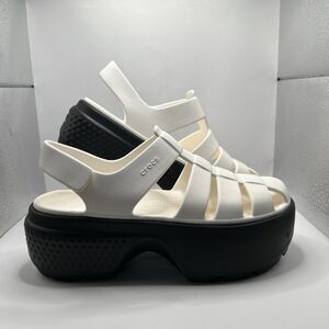 Crocs Stomp Fisherman Sandal White Black Platform Slide Sandal Womens 7 DISPLAY